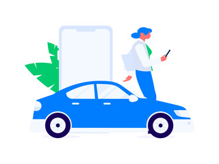 Flat vector concept operation hand drawn illustration of people taking a taxi
