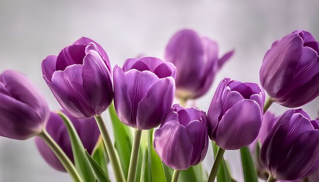 purple tulips on grey background.