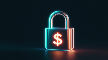 metallic padlock with glowing dollar sign symbolizes security and financial protection. vibrant colors and modern design evoke sense of innovation and trust in safeguarding assets