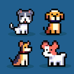 Set of dog pixel art vector.