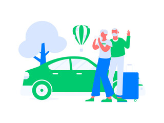 Flat vector concept operation hand drawn illustration of people taking a taxi
