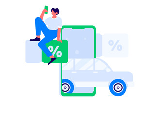 Flat vector concept operation hand drawn illustration of people taking a taxi

