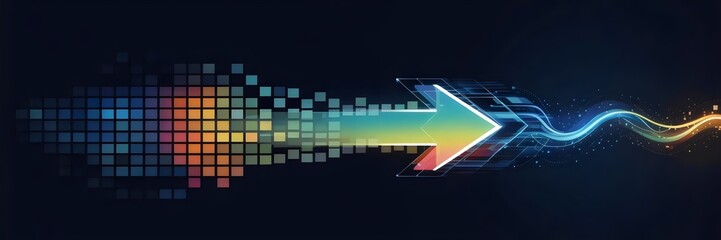Digital illustration of a pixel evolving into an arrow – Great for technology, data visualization, or digital transformation content.