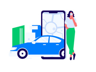 Flat vector concept operation hand drawn illustration of people taking a taxi

