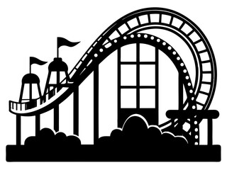 Roller Coaster Silhouette Vector Design, Amusement Ride SVG, Theme Park Clipart
