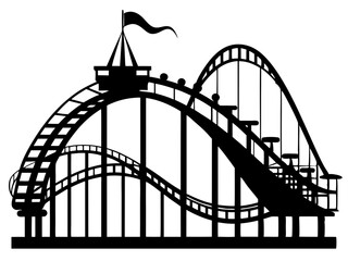 Roller Coaster Silhouette Vector Design, Amusement Ride SVG, Theme Park Clipart