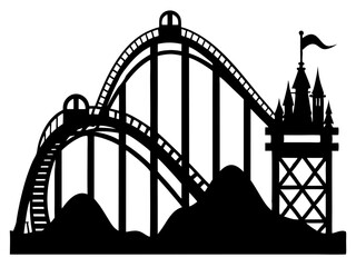 Roller Coaster Silhouette Vector Design, Amusement Ride SVG, Theme Park Clipart