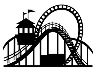 Roller Coaster Silhouette Vector Design, Amusement Ride SVG, Theme Park Clipart