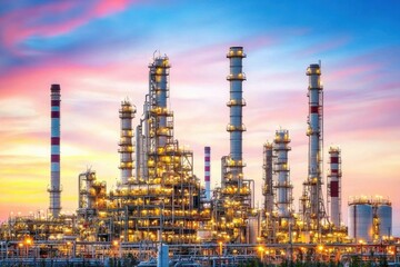 Fototapeta premium Refinery complex shines at sunset