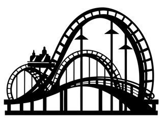 Roller Coaster Silhouette Vector Design, Amusement Ride SVG, Theme Park Clipart