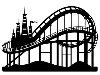 Roller Coaster Silhouette Vector Design, Amusement Ride SVG, Theme Park Clipart