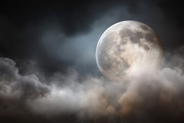 Full moon shrouded in clouds