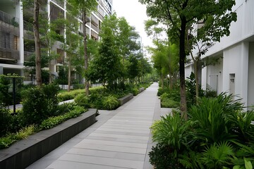 Naklejka premium Green urban planning with eco elements symbolizes sustainable design 