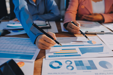 Business analyze,Close up Business people meeting to discuss the situation on the market. Business Financial Concept