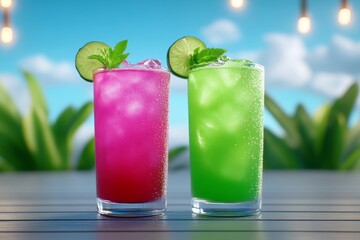realistic drinks advertisement, luxury style, high-energy tone, website banner, lifestyle setting, cinematic lighting, neon lights, peaceful mood, macro shot, urban background