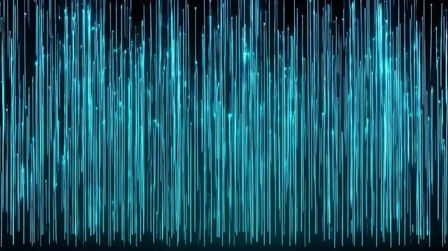 Futuristic digital background featuring streams of bright blue green particles flowing upwards. Representing data transfer, network communication or energy.