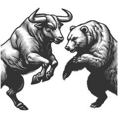 Bull and Bear Fighting Stock Market Battle vector
