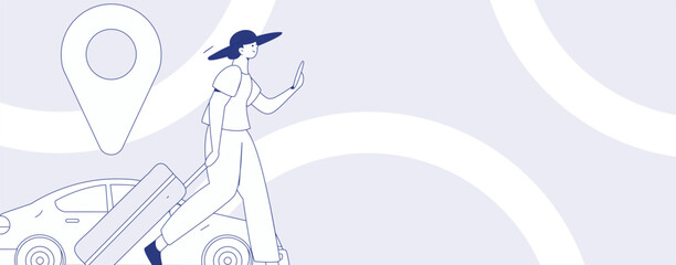 Flat vector concept operation hand drawn illustration of people taking a taxi
