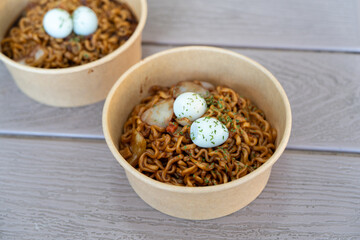 Delicious Jajangmyeon, jjajangmyeon, Korean-style Chinese noodle dish topped with thick sauce in south korea.