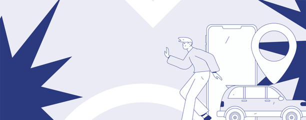 Flat vector concept operation hand drawn illustration of people taking a taxi
