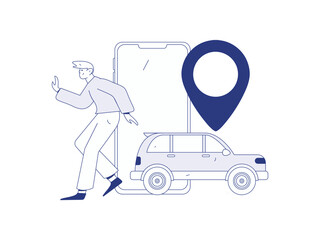 Flat vector concept operation hand drawn illustration of people taking a taxi
