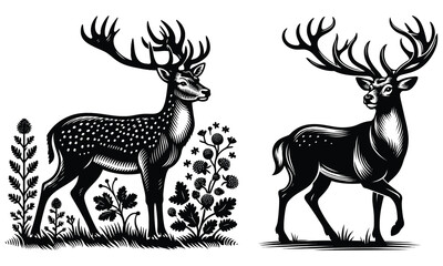 set of silhouettes of deer