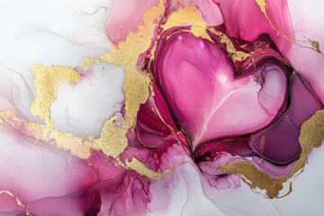Abstract heart with pink and gold flowing ink aesthetic