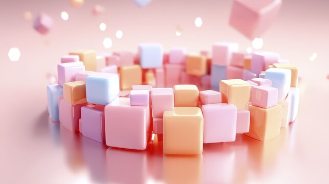 Pastel colored blocks create a circular f-4 - balance arrangement layout round