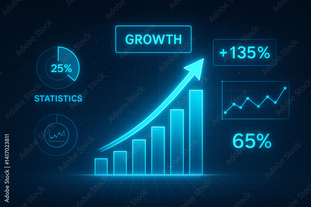 Aufkleber a futuristic graphic showcasing business growth trends through digital statistics. the image feature