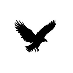 Obraz premium Silhouette of an eagle with wings spread wide, isolated on white background