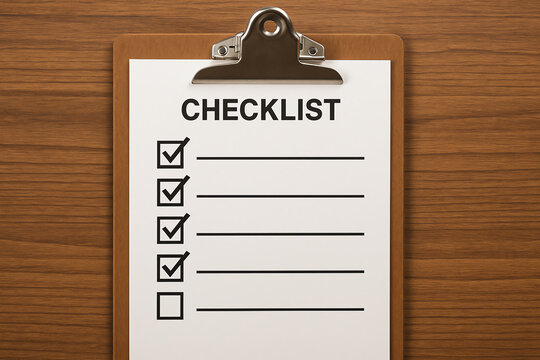 A well-organized checklist on a clipboard, symbolizing productivity and efficiency. Ideal for project management, task tracking, or daily planning in a professional setting.