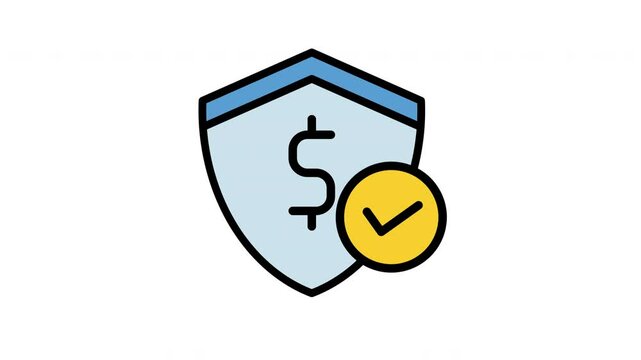 Blue and yellow shield with a dollar sign and a check mark, symbolizing financial security and success. Ideal for financial services concepts.