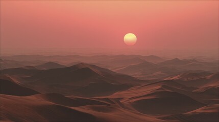 Fototapeta premium Intense midday sun beats down on sun-baked sand dunes, shimmering heat haze rising - natural heat landscape sunbaked