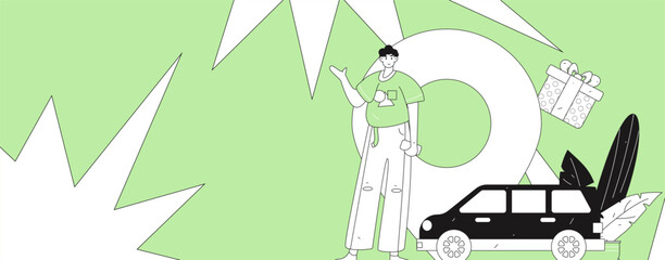 Flat vector concept operation hand drawn illustration of people taking a taxi
