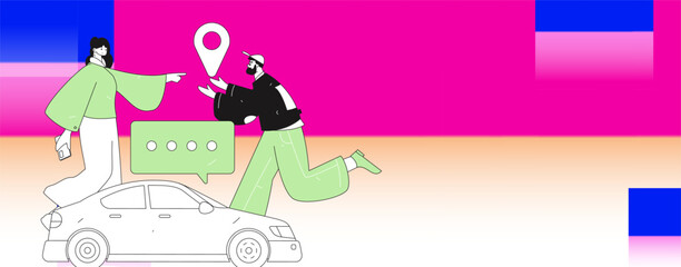 Obraz premium Flat vector concept operation hand drawn illustration of people taking a taxi 