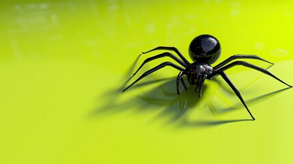 D-rendered black spider on shiny neon green chrome background