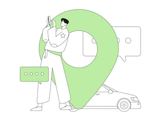 Flat vector concept operation hand drawn illustration of people taking a taxi
