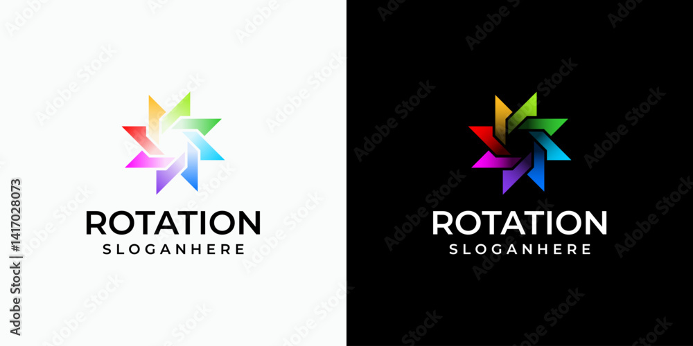 Poster infinite rotation vector logo design with arrow in modern, simple, clean and abstract style. icon fo