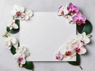 A blank orchid wedding invitation adorned with a watercolor floral frame