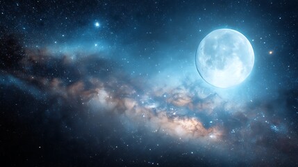 Obraz premium Vast cosmic expanse with luminous moon