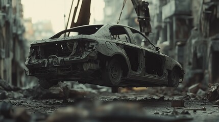 Car body frame suspended on a robotic platform for painting