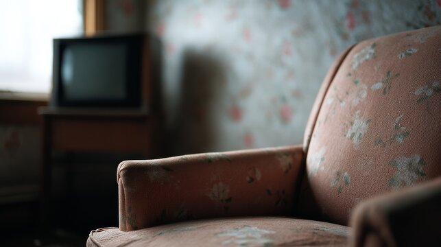 A nostalgic scene with an old typewriter beside a glass bottle, set on a rustic wooden desk in soft, natural light.
