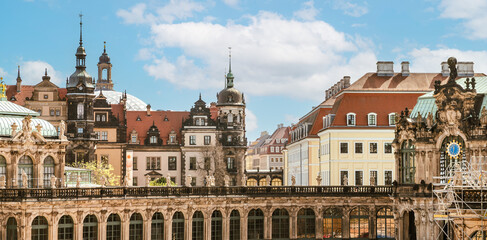 Architectural monuments of Dresden. The palace complex. View from the Zwinger wall of the...