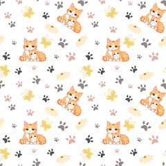 Seamless pattern with cute cats. Perfect for textiles, wallpaper, wrapping paper and baby products.