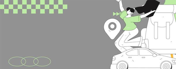 Flat vector concept operation hand drawn illustration of people taking a taxi
