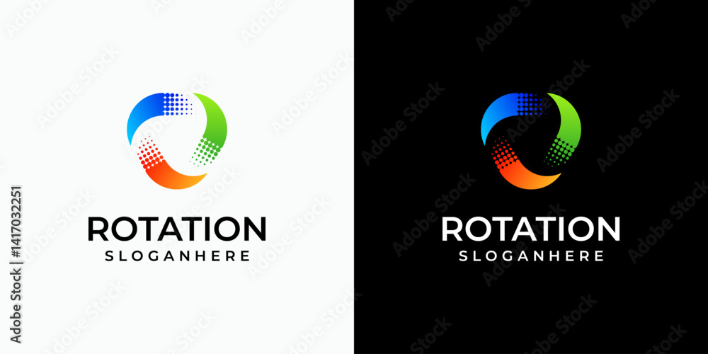 Poster colorful infinite triangle rotation vector logo design with circle gradient effect in modern, simple