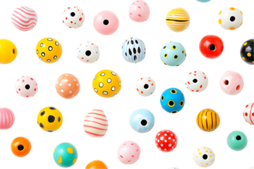 Colorful Patterned Spheres: Playful Scattered Beads on White.