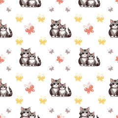 Seamless pattern with cute cats. Perfect for textiles, wallpaper, wrapping paper and baby products.