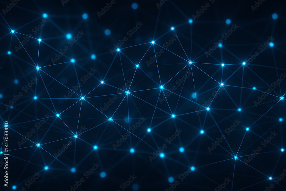Poster abstract digital network with glowing nodes, illustrating interconnectedness and communication in mo