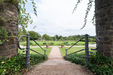 metal swing in the park. view into nature
